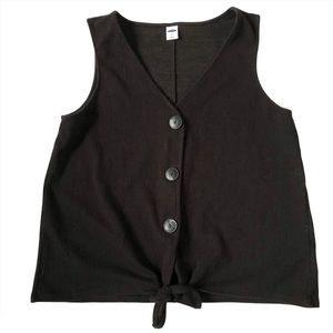 Gap sleeveless button front tie waist black top S